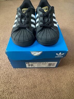 adidas Kids Black Sneakers with White Stripes